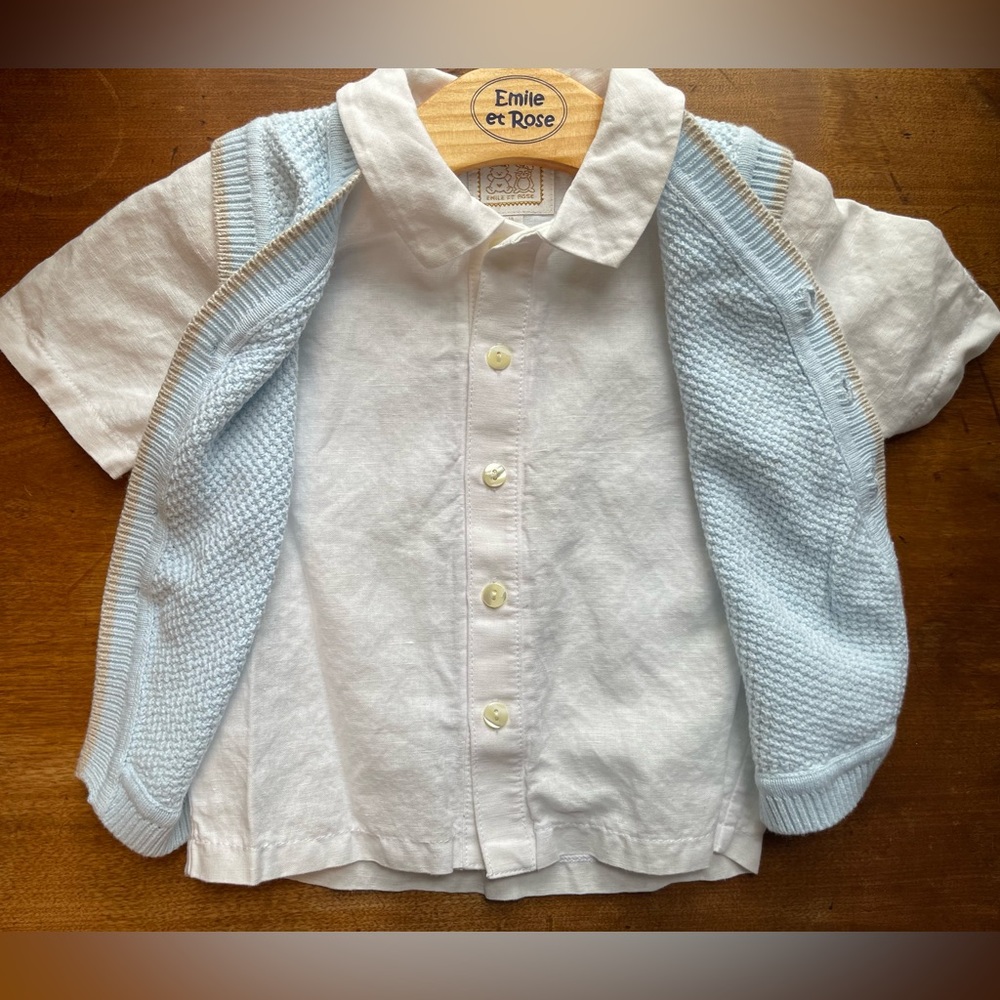 Emile et Rose Baby Linen shirt short and vest sweater  18 mos - Picture 5 of 7
